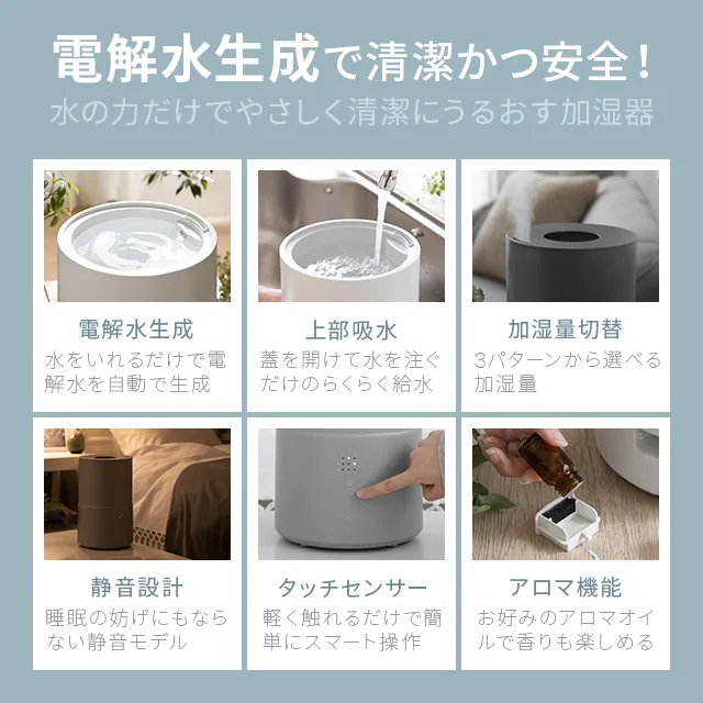 2L 上部給水式 電解水生成機能付き 超音波加湿器｜【アルモニア